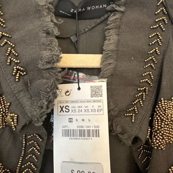 Zara Gold Beaded Military Vest, NWT, Olive Green, Size XS - Picture 8 of 13